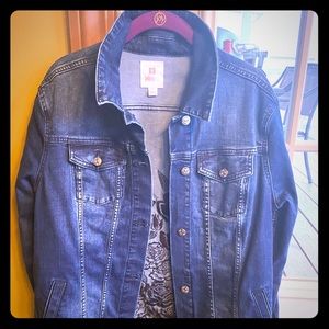 Lularoe Jaxson stitched rose denim jacket.